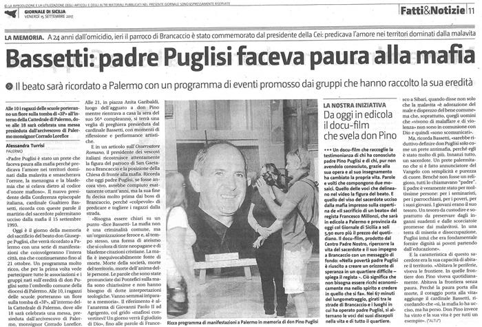 Bassetti: padre Puglisi faceva paura alla mafia
