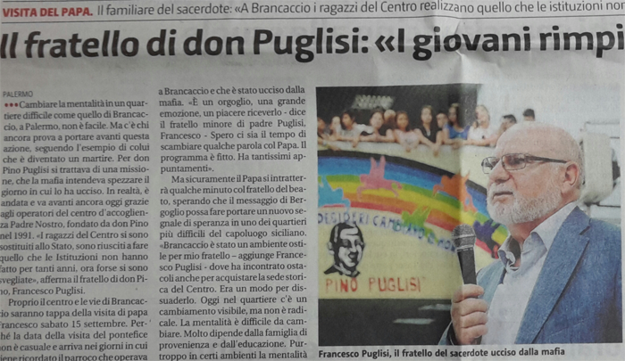Il fratello di don Puglisi: I giovani rimpiazzano lo Stato