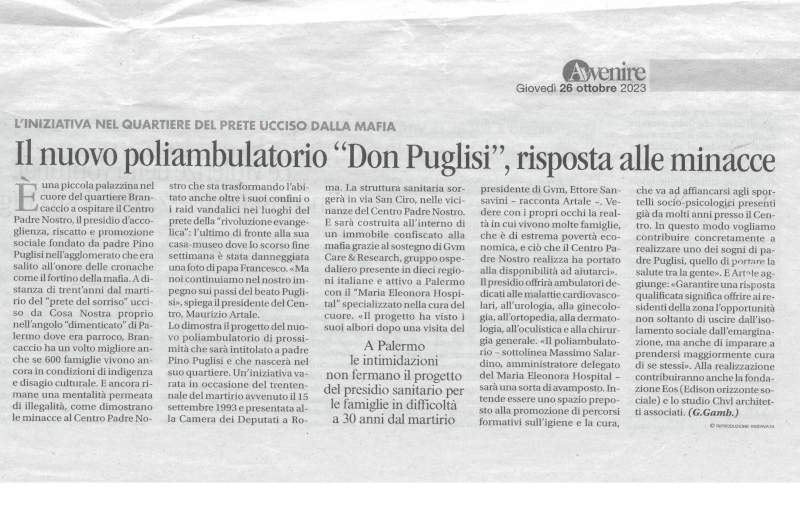 Il nuovo poliambulatorio Don Puglisi, risposta alle minacce