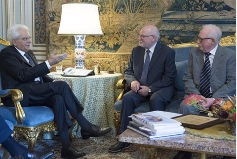 Il Presidente della Repubblica Italiana, On. Sergio Mattarella, riceve i fratelli Puglisi per la consegna della Medaglia d'Oro al Valor Civile al Beato G. Puglisi