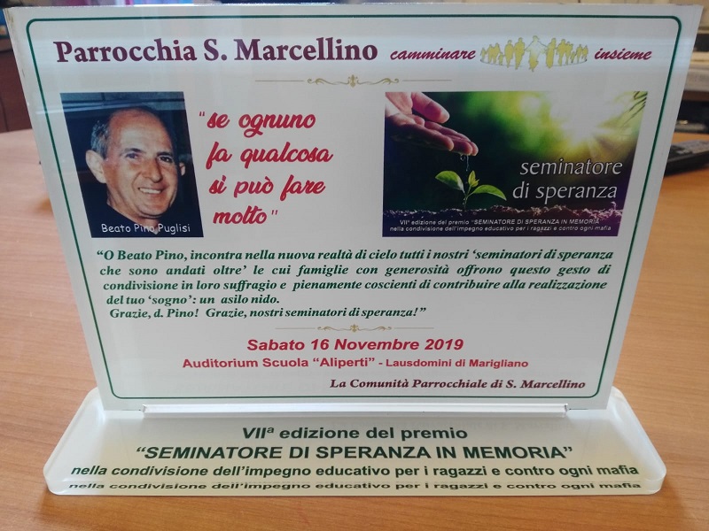 Maurizio Artale porta la sua testimonianza sul Centro Padre Nostro e sul Beato Puglisi alla VII Edizione del Premio 'Seminatore di Speranza in Memoria' a Marigliano in provincia di Napoli