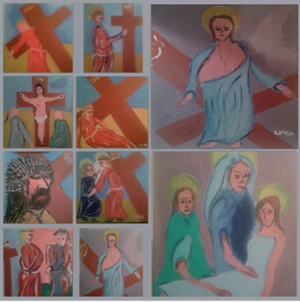 Tele di Mauri Lucchese raffiguranti le tappe della Via Crucis
